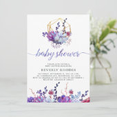 Invitation Baby shower Succulent Floral Violet (Debout devant)