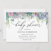 Invitation Baby shower Succulent pourpre et vert (Devant)