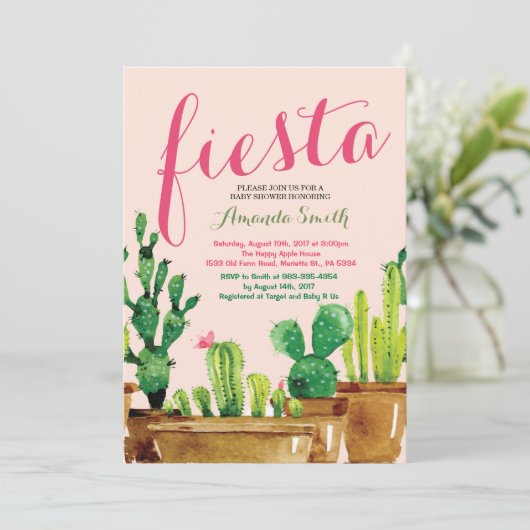 Invitation Baby shower Succulente Cactus Fiesta (Debout devant)