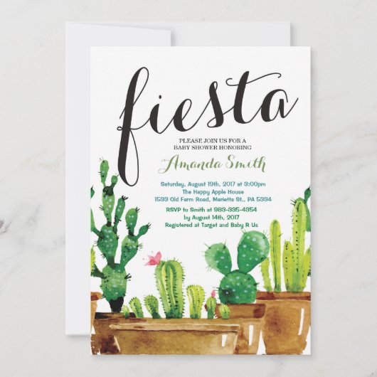 Invitation Baby shower Succulente Cactus Fiesta (Devant)