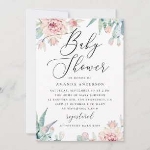 Invitation Baby Shower Succulente Florale Cactus Boho Éléga