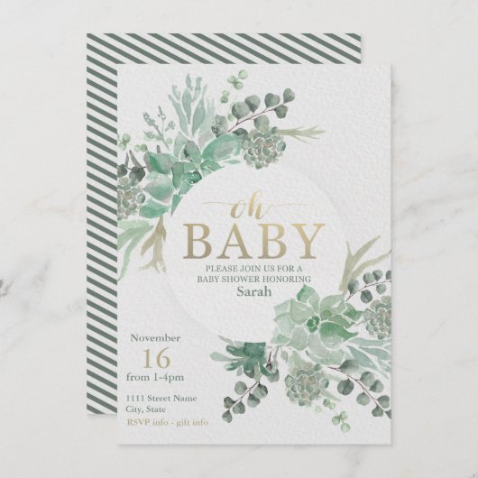 Invitation Baby shower Succulente - Invitation Flo (Devant / Derrière)