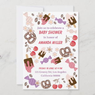 Invitation Baby shower sucré et salé Traitements Motif blanc