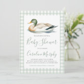 Invitation Baby shower sucré Mallard Canard En vichy vert (Debout devant)