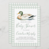 Invitation Baby shower sucré Mallard Canard En vichy vert (Devant / Derrière)