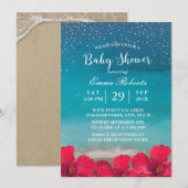 Invitation Baby shower Summer Beach Tropical Floral Confetti (Devant / Derrière)