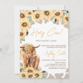 Invitation Baby shower Sunflower Highland Cow (Devant)