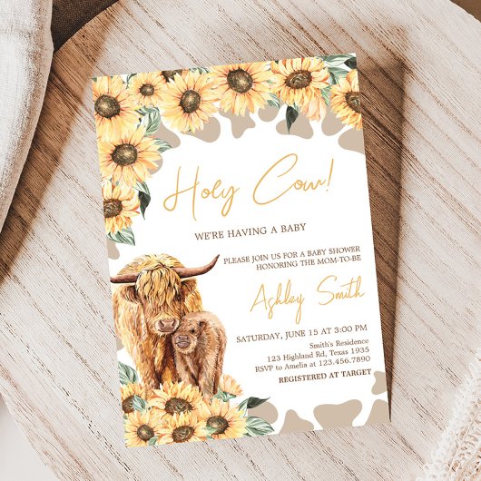 Invitation Baby shower Sunflower Highland Cow