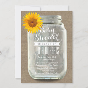 Invitation Baby shower Sunflower & Mason Jar Burlap
