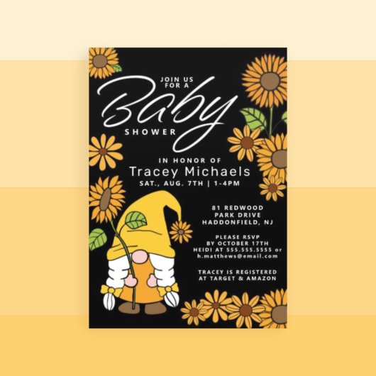 Invitation Baby shower | Sunflower Sunshine Gnome