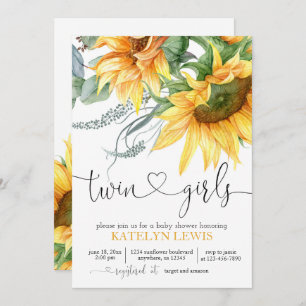 Invitation Baby shower Sunflower Twins