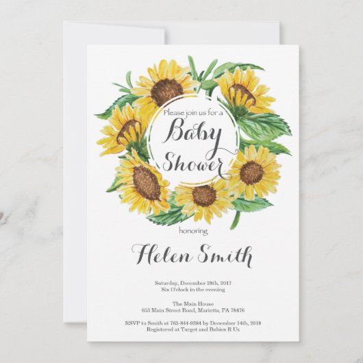 Invitation Baby shower Sunflowers (Devant)