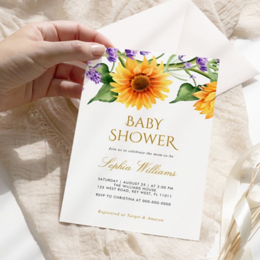Invitation Baby shower Sunflowers & Lavender