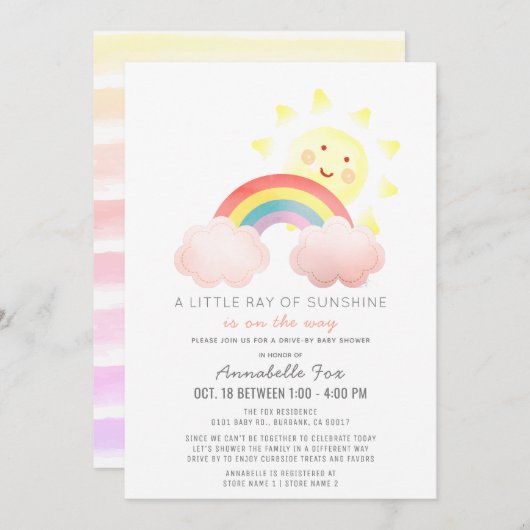 Invitation Baby shower Sunshine & Rainbow Drive (Devant / Derrière)