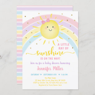 Invitation Baby shower Sunshine Rainbow Pink Gold Pastel