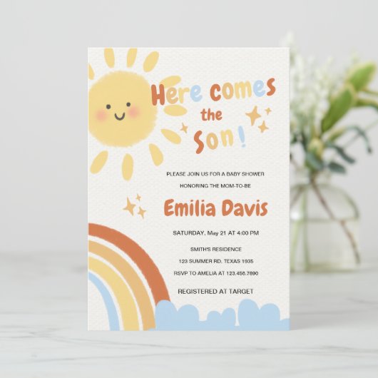 Invitation Baby shower Sunshine Voici le Soleil (Debout devant)
