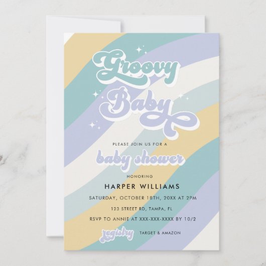 Invitation Baby shower Super Blue Retro (Devant)