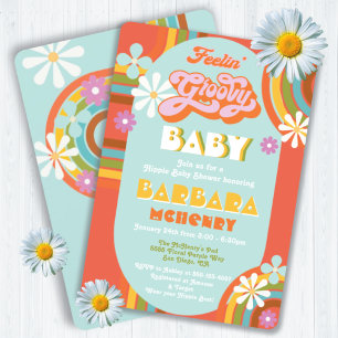 Invitation Baby shower Super de l'hippie 70 des années 60