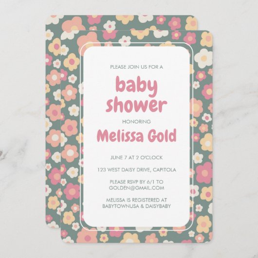 Invitation BABY SHOWER Super de marmite douce Floral CUSTOM (Devant / Derrière)
