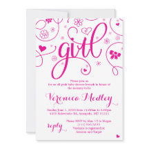 Invitation Baby shower Super Girly Rose Hot