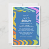 Invitation Baby shower super Retro Abstrait Rainbow Blue (Devant)
