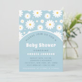 Invitation Baby shower super Retro Floral Dusty Blue Daisy (Debout devant)