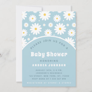 Invitation Baby shower super Retro Floral Dusty Blue Daisy