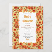 Invitation Baby shower super Retro Orange Hippie Fleurs (Devant)