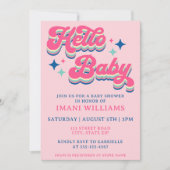 Invitation Baby shower Super Retro Typographie rose (Devant)