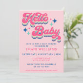 Invitation Baby shower Super Retro Typographie rose (Debout devant)