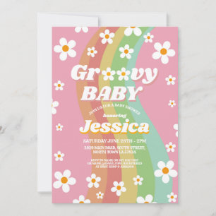 Invitation Baby shower super Rose Girls Retro Rainbow 1970