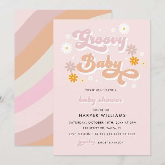 Invitation Baby shower Super rose rétro (Devant / Derrière)
