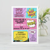 Invitation Baby shower Superhero Twin Girls (Debout devant)