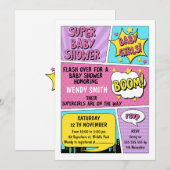 Invitation Baby shower Superhero Twin Girls (Devant / Derrière)