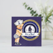Invitation Baby-Shower sur le thème de la Marine (Debout devant)