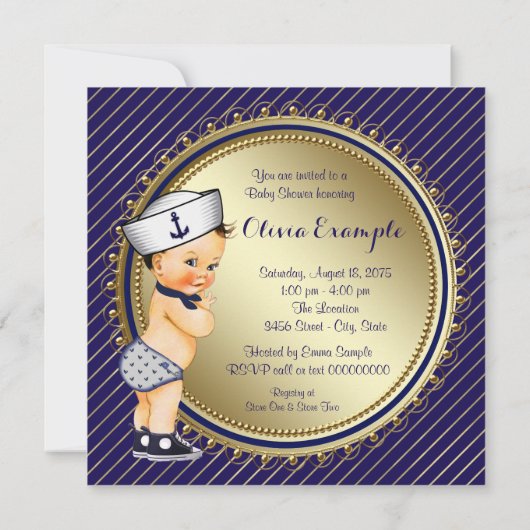 Invitation Baby-Shower sur le thème de la Marine (Dos)