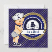 Invitation Baby-Shower sur le thème de la Marine (Devant)