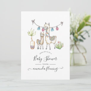 Invitation Baby Shower sur le thème de Lama à l'aquarelle