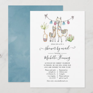Invitation Baby Shower sur le thème de Lama à l'aquarelle par