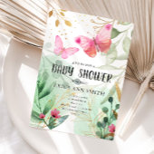 Invitation Baby Shower sur le thème Papillon Rose Or Végétali