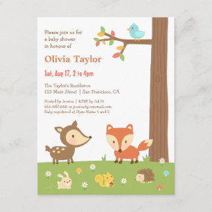 Invitation Baby Shower sur les Animaux Mignons de la Forêt