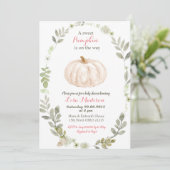 Invitation Baby shower sur Pumpkin avec feuillage floral (Debout devant)