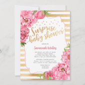 Invitation Baby shower surprise | pivoines d'or rose (Devant)