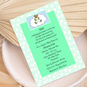 Invitation Baby shower surprise - Teddy sur Green
