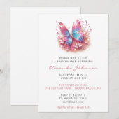 Invitation Baby shower Sweet 16e papillon fille rose blanc (Devant / Derrière)