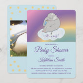 Invitation Baby shower Sweet Cute Elephant C'est un garçon Ph (Devant / Derrière)