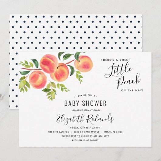 Invitation Baby shower Sweet Little Peach (Devant / Derrière)