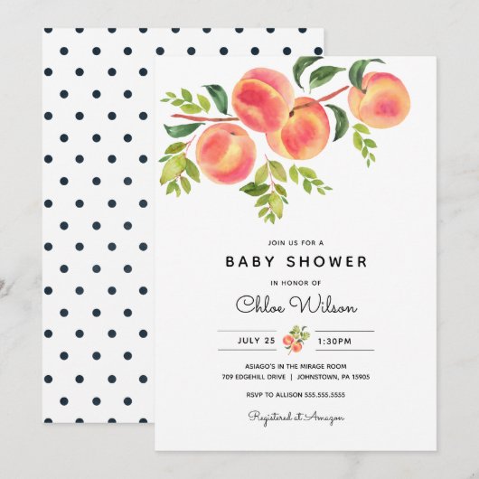 Invitation Baby shower Sweet Little Peach (Devant / Derrière)