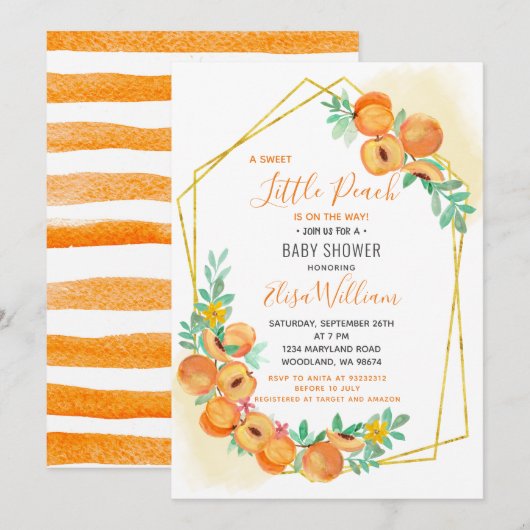 Invitation Baby shower Sweet Little Peach (Devant / Derrière)