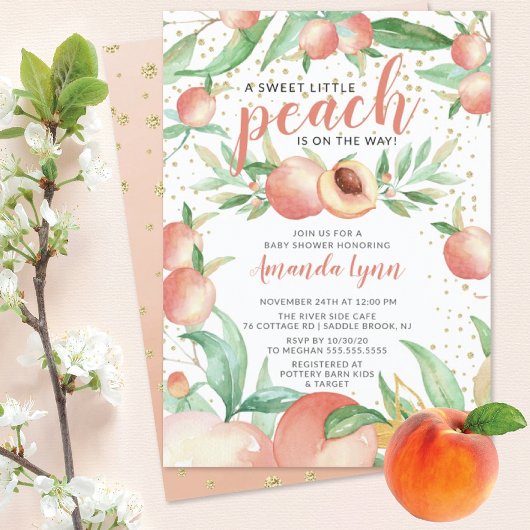 Invitation Baby shower Sweet Little Peach Girls